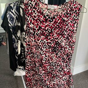 Calvin Klein Red and Black Patterned Sleeveless Top
